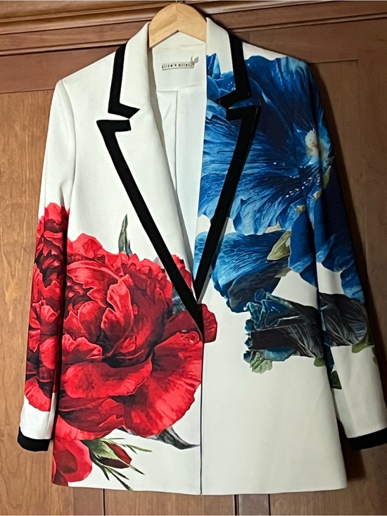 Alice + Olivia Jackets & Blazers - Alice + Olivia White Blazer with Red & Blue Floral Panels